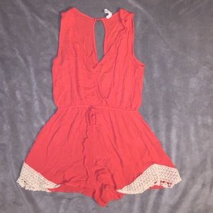 Coral w/ Crochet Romper!!!