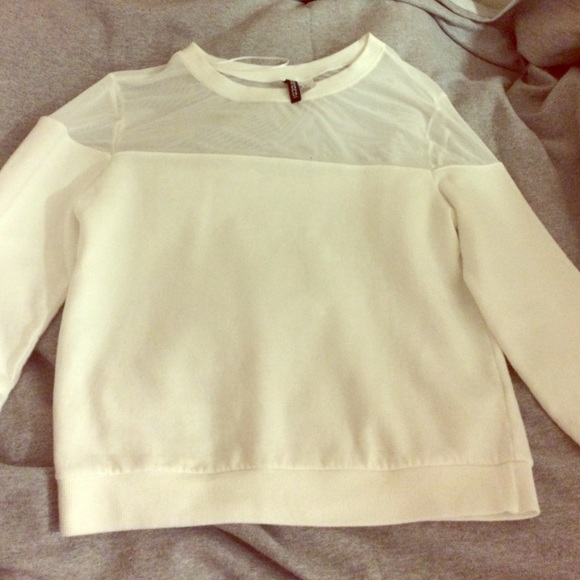 White Crewneck Sweater with Mesh NWOT