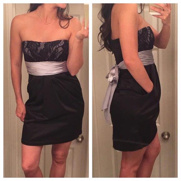 Strapless Black Satin & Lace Dress