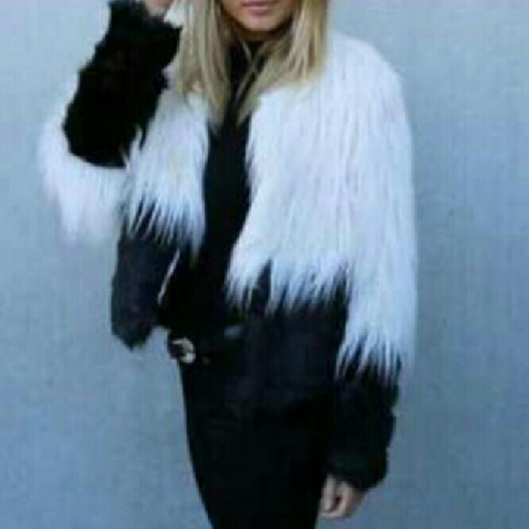 White and black faux fur crop jacket