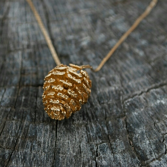 VINTAGE .touch of nature . golden pinecone + chain