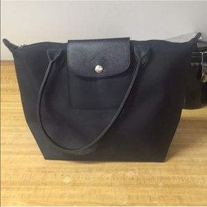 Long champ small bag with leather trimming