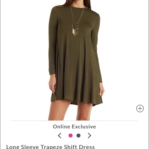 Olive Green Long sleeve Trapeze Shift Dress
