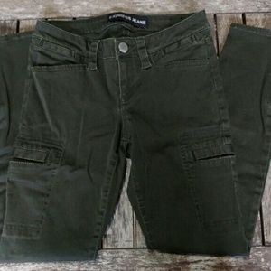 Express jeans ankle cut dark olive cargo skinny