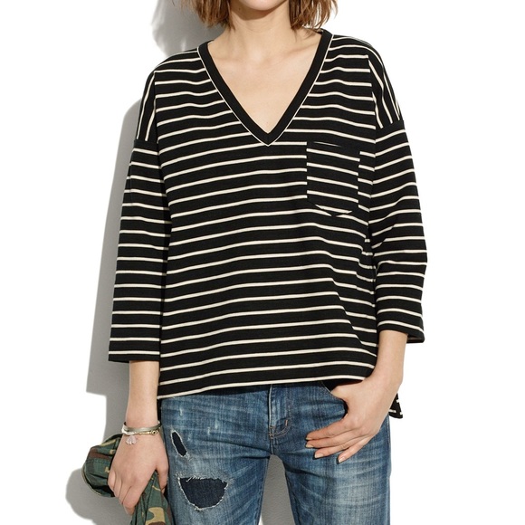 Madewell Sweaters - Madewell Black Sidezip Slub Ponte Top in Stripe