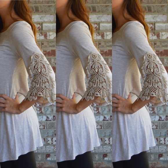 Boutique In Angel Fields Cream Lace Arm Tunic Top - Picture 3 of 3