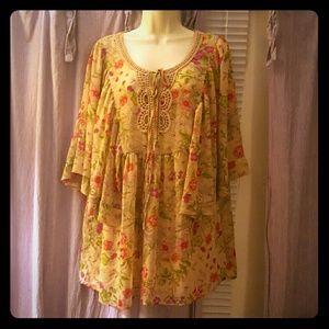 Daniel Rainn XL Beige Floral Blouse