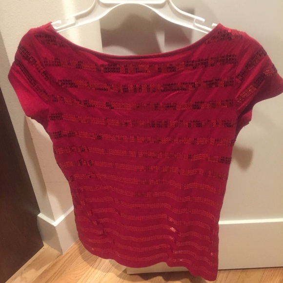 Ann taylor loft red striped sequins t-shirt Sz S - Picture 2 of 3