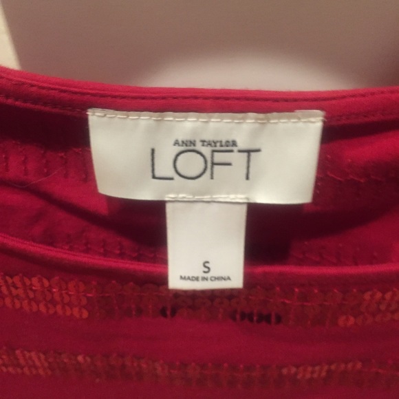 Ann taylor loft red striped sequins t-shirt Sz S - Picture 3 of 3