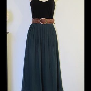 Green pleated maxi skirt