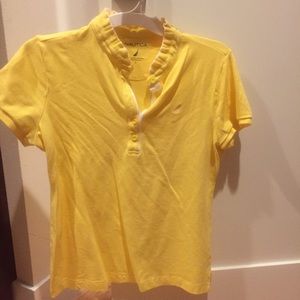 Nautica size L yellow ruffle polo top