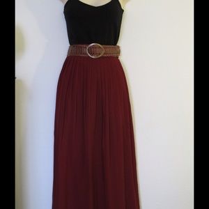 Burgundy pleated maxi skirt