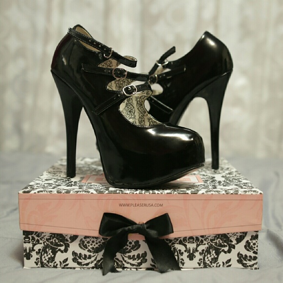 Bordello patent mary jane strappy platform pumps