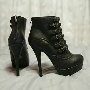 Faux Leather Strappy High Heel Booties