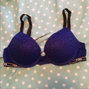 Pink by VS lace print blue bra 32B