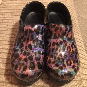 Dansko multi leopard clogs