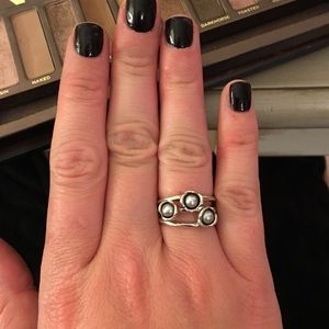 Pandora Triple Bloom Ring- Grey Pearl, size 54