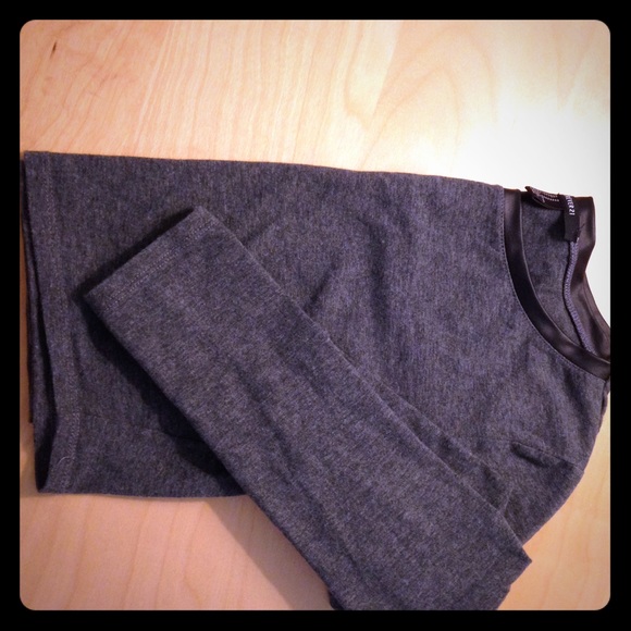 Leather-trim LS Crop Top