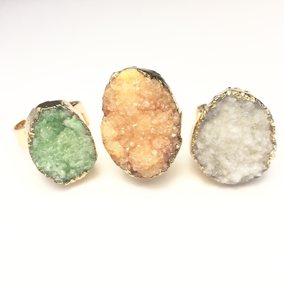 Pack Of 3: Agate Druzy Rings