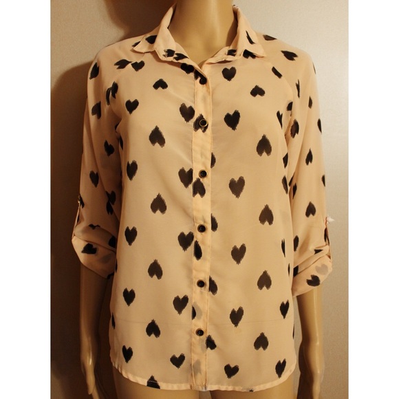 Tan and black heart blouse