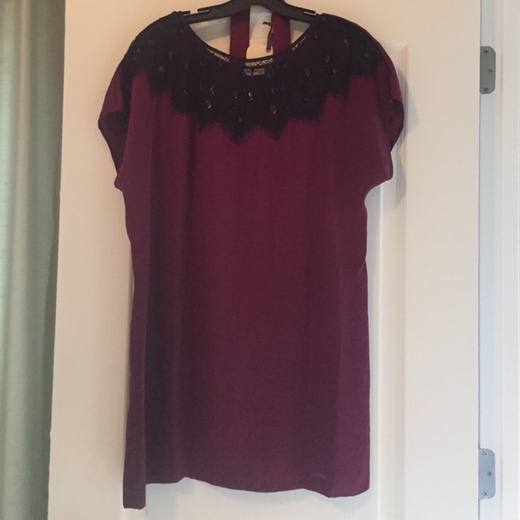 Small DKNYC Purple And Beaded Black Lace Tunic
