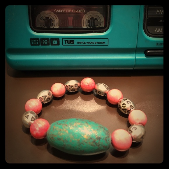 Vintage Inspired Turquoise and Pink Retro Bracelet