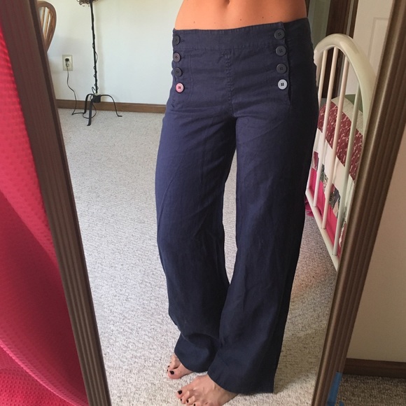 Max Studio Pants - Adorable sailor navy blue linen pants Max Studio