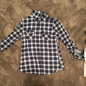 Navy blue and white flannel.