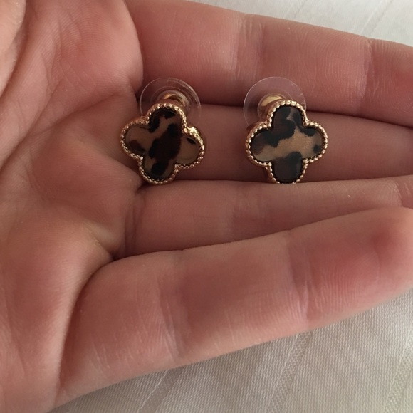 Real quatrefoil cheetah earrings