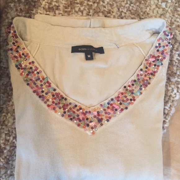BCBG Max Azria knit top w/jewel detail on neck