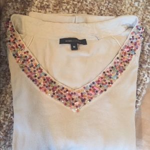BCBG Max Azria knit top w/jewel detail on neck