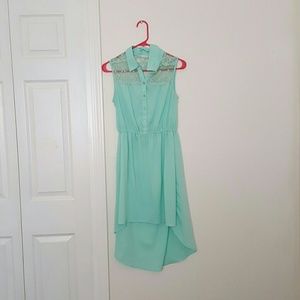 Sleeveless mint green high low dress