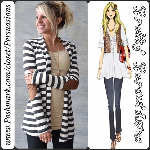 SOLD OUT 🌻NWT Gray Striped Elbow Patch Cardigan - Picture 4 of 4