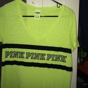 PINK Victoria Secret Neon Green V neck