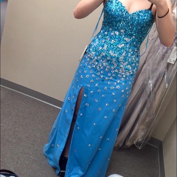 Mori Lee Blue Straight Prom Dress