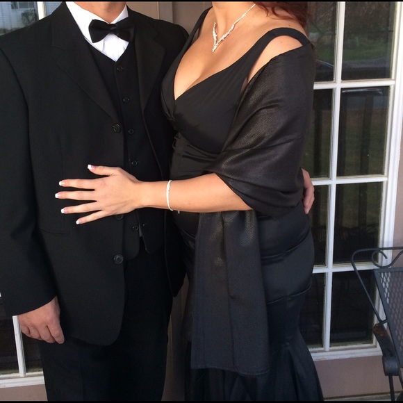 Xscape Ruched Taffeta Mermaid Gown-Black- Size 14