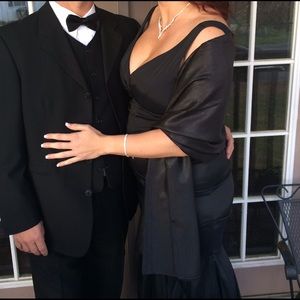 Xscape Ruched Taffeta Mermaid Gown-Black- Size 14