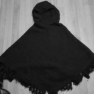 Hooded knit poncho