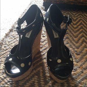 Black and white Polk a dot wedge/platform