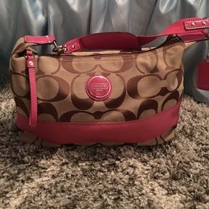 Coach pink and tan shoulder bag