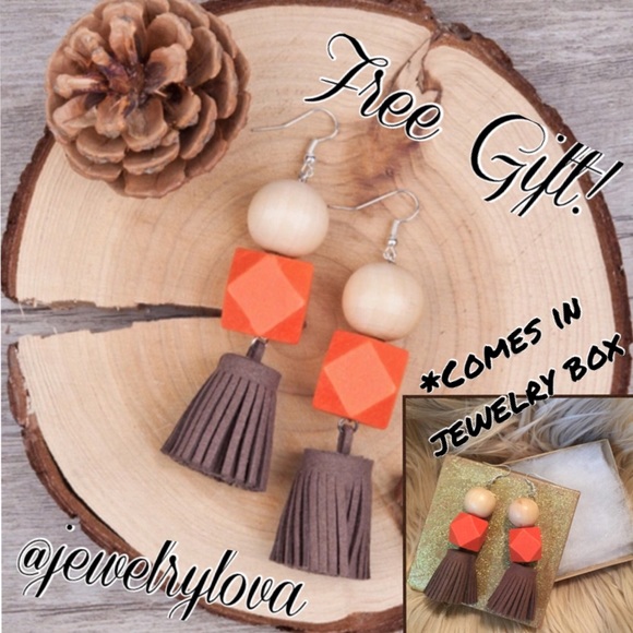 Boho Faux Leather Bohemian Wood Tassel Earrings