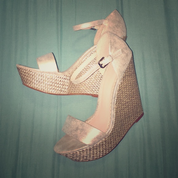 Shiny Silver Wedge Sandals