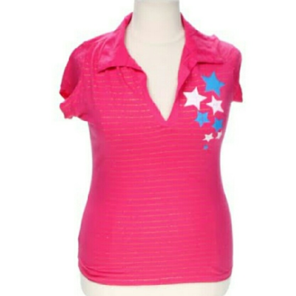 Torrid hot pink polo w/ gold stripes/stars size 0