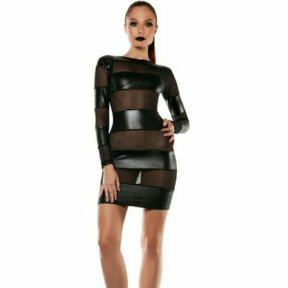 Sexy Strapped Down Mesh Blocked Dress
