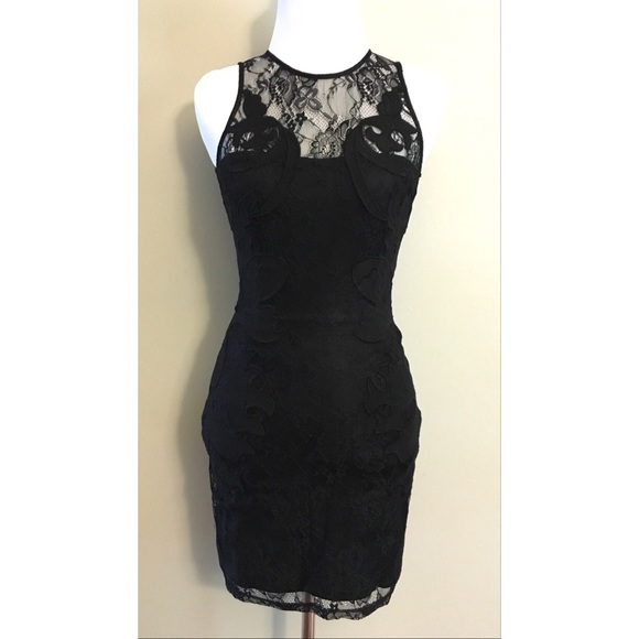 NWOT H&M black lace overlay mini dress–sz 2