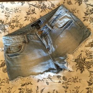 Crochet Trimmed Denim Shorts