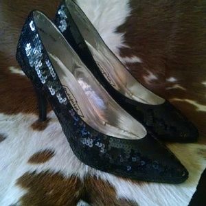 Vintage black sequined heels.