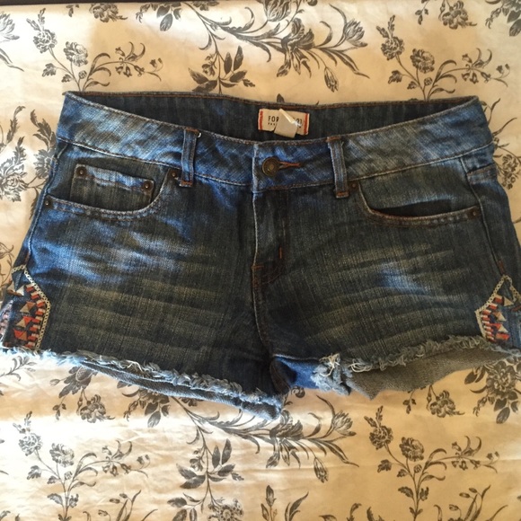 Denim Shorts with Tribal Stitching
