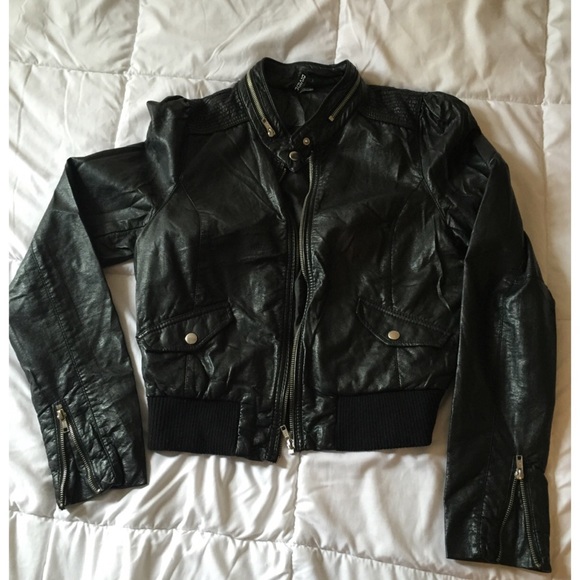 H&M black faux leather moto jacket