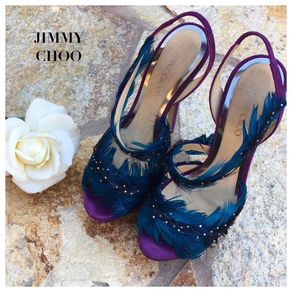 Jimmy Choo Marlene Feather/Suede Sandal Heels - Picture 2 of 8